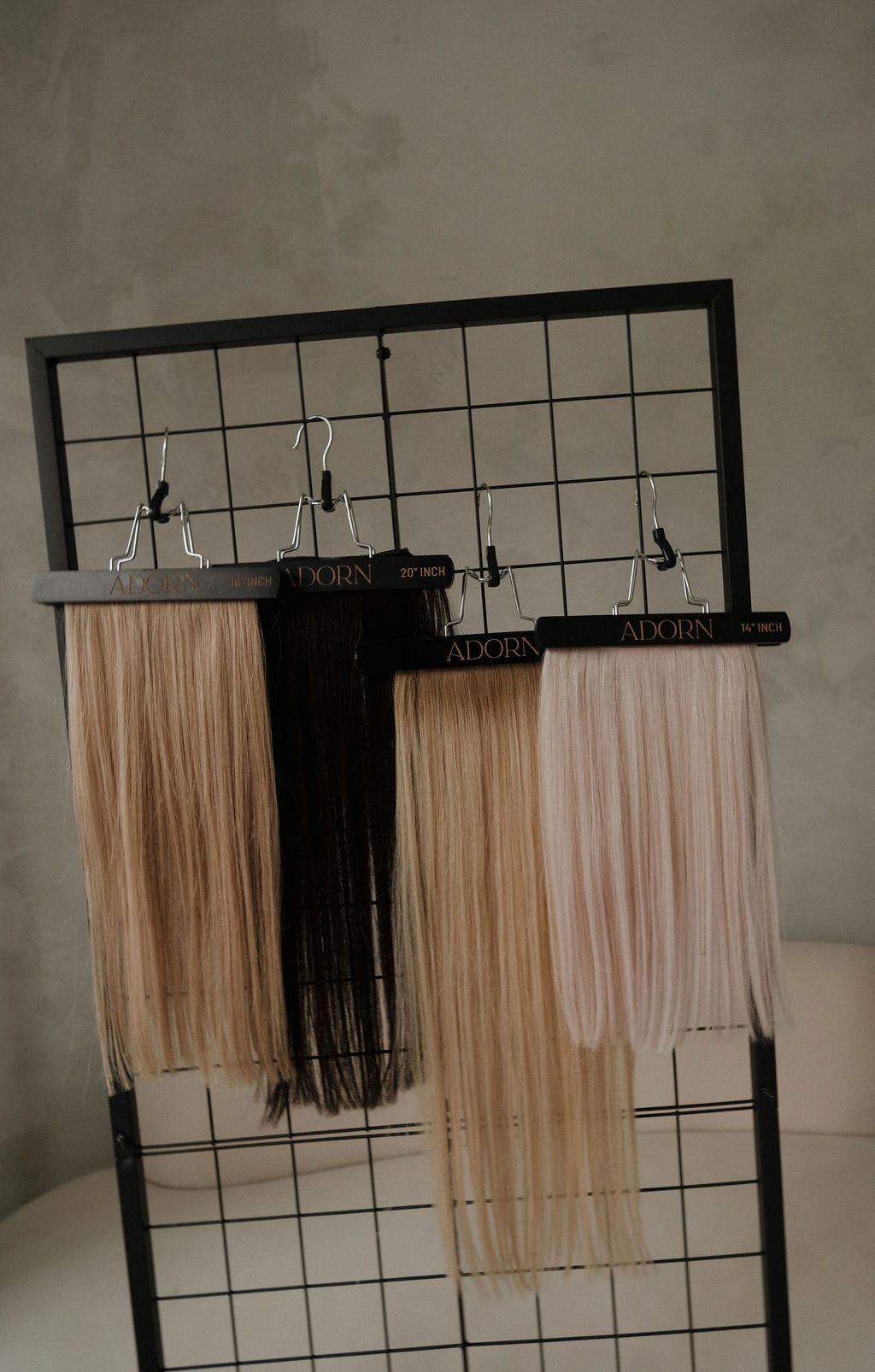 No-Sew Butterfly Wefts in four shades on Adorn hangers
